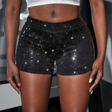 Lzkehcy Women's Elastic Sexy Sequin Shorts Sparkly Glitter Clubwear Party Rave Shorts (US, Alpha, Sm...