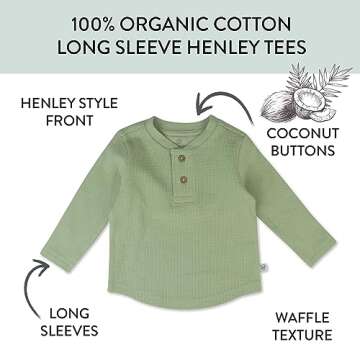 HonestBaby 5-Pack Waffle Henley Long Sleeve Shirts 100% Organic Cotton for Infant Baby and Toddler Boys, Unisex , Castle Creek, 3-6 Months
