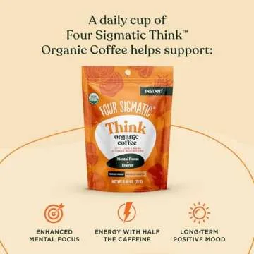 Four Sigmatic Organic Mushroom Coffee | Instant Mushroom Coffee Mix with Lion's Mane, Chaga and Rhodiola for Better Focus and Immune Support | 30 Serving Bag