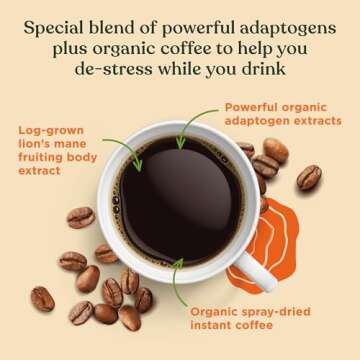 Four Sigmatic Organic Mushroom Coffee | Instant Mushroom Coffee Mix with Lion's Mane, Chaga and Rhodiola for Better Focus and Immune Support | 30 Serving Bag