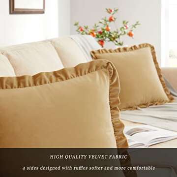 GIGIZAZA 2 Pack Mustard Yellow Ruffle Velvet Pillow Covers