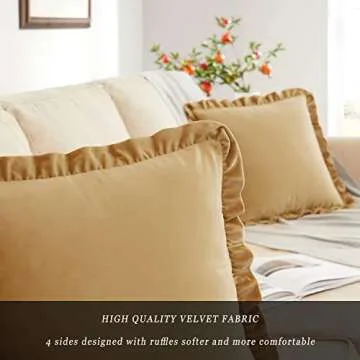 GIGIZAZA 2 Pack Mustard Yellow Ruffle Velvet Pillow Covers
