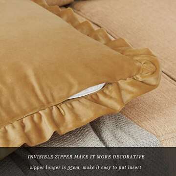 GIGIZAZA 2 Pack Mustard Yellow Ruffle Velvet Pillow Covers