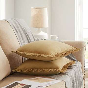GIGIZAZA 2 Pack Mustard Yellow Ruffle Velvet Pillow Covers