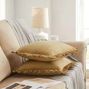 GIGIZAZA 2 Pack Mustard Yellow Ruffle Velvet Pillow Covers