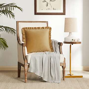 GIGIZAZA 2 Pack Mustard Yellow Ruffle Velvet Pillow Covers