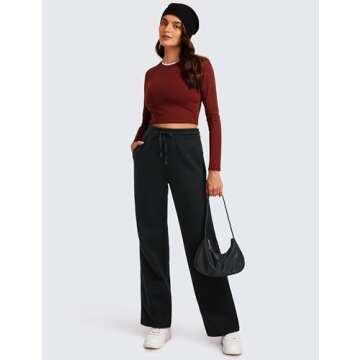 CRZ YOGA Fleece Lined Sweatpants for Women - Black
