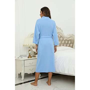 HEARTNICE Womens Cotton Robe, Soft Kimono Spa Knit Long Bathrobe Lightweight Loungewear(Sky blue,S)