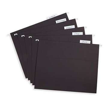 Blue Summit Supplies Hanging File Folders, 25 Reinforced Hang Folders, Designed for Home and Office Color Coded File Organization, Letter Size, Black, 25 Pack