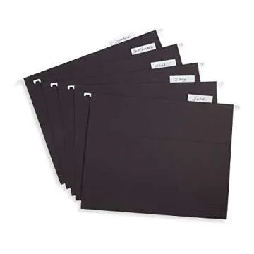 Blue Summit Supplies Hanging File Folders, 25 Reinforced Hang Folders, Designed for Home and Office Color Coded File Organization, Letter Size, Black, 25 Pack
