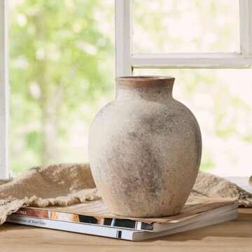 SIDUCAL Ceramic Decorative Flower Vase | 6 Inch Pottery Rustic Farmhouse Vase | Boho Vase for Home D...