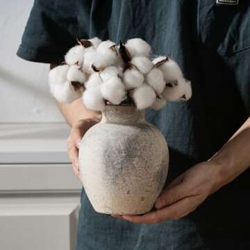 SIDUCAL Ceramic Decorative Flower Vase | 6 Inch Pottery Rustic Farmhouse Vase | Boho Vase for Home Decor | Whitewashed Terracotta Vase for Table, Living Room, Bathroom, Shelf, Mantel Decoration