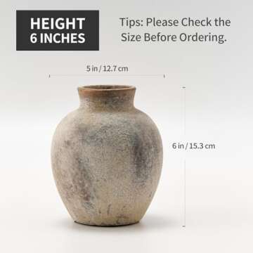 SIDUCAL Ceramic Decorative Flower Vase | 6 Inch Pottery Rustic Farmhouse Vase | Boho Vase for Home Decor | Whitewashed Terracotta Vase for Table, Living Room, Bathroom, Shelf, Mantel Decoration