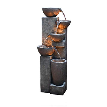 GF CHOETECH 5-Tier Outdoor Water Fountain with LED Lights - Durable Polyresin Stone Design for Garde...