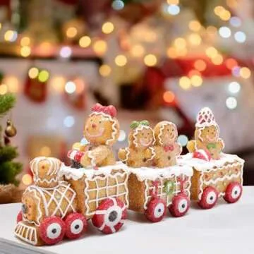 Hodao Christmas Decorations Indoor Home Decor Christmas Gingerbread Man Small Train Figurines Winter for Table Top Centerpiece Fireplace Decor Cute Gingerbread Man Train Decoration Gift