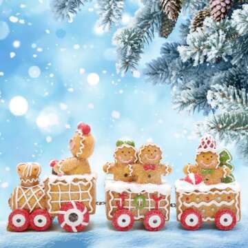 Hodao Christmas Decorations Indoor Home Decor Christmas Gingerbread Man Small Train Figurines Winter for Table Top Centerpiece Fireplace Decor Cute Gingerbread Man Train Decoration Gift