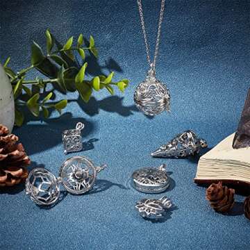 SUNNYCLUE 10Pcs 5 Styles Cage Charms Brass Locket Charms Stone Holder Necklace Silver Hollow Spiral Bead Cages Lotus Tree of Life Charms for Jewelry Making Charms Women Adults DIY Necklaces Crafts