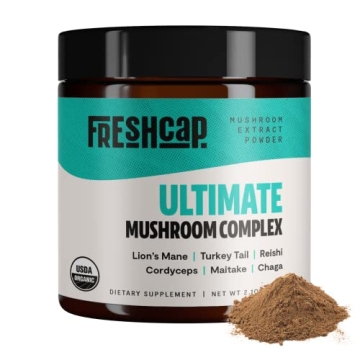 FreshCap Ultimate Mushroom Complex Powder - Ayurveda Lions Mane, Reishi, Cordyceps, Chaga, Turkey Ta...