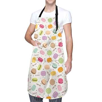 CUAJH Cute Macaron Apron for Men Women Chef, Waterproof Adjustable Neck Strap Bib Apron with 2 Pocke...