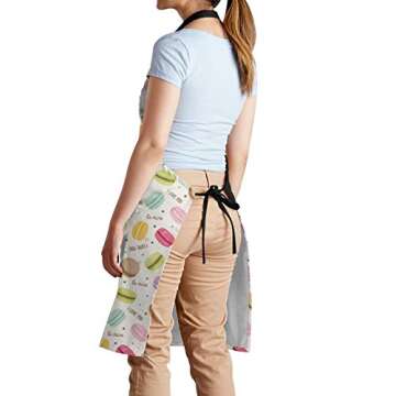 CUAJH Cute Macaron Apron for Men Women Chef, Waterproof Adjustable Neck Strap Bib Apron with 2 Pockets for Home Kitchen Cooking Baking Gardening