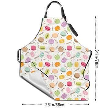 CUAJH Cute Macaron Apron for Men Women Chef, Waterproof Adjustable Neck Strap Bib Apron with 2 Pockets for Home Kitchen Cooking Baking Gardening