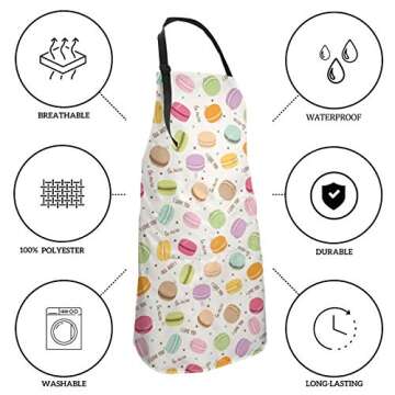 CUAJH Cute Macaron Apron for Men Women Chef, Waterproof Adjustable Neck Strap Bib Apron with 2 Pockets for Home Kitchen Cooking Baking Gardening