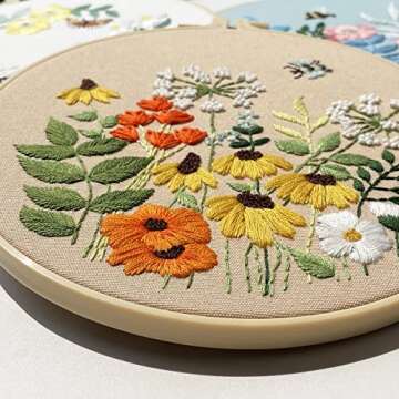 Myfelicity 3 Set Embroidery Kit for Beginner, Flower Pattern Starter Kit, Art Craft Hand Sewing，Ne...