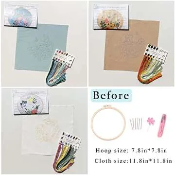 Myfelicity 3 Set Embroidery Kit for Beginner, Flower Pattern Starter Kit, Art Craft Hand Sewing，Needle tip kit for Adults, Women's Crafting Hobby