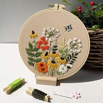 Myfelicity 3 Set Embroidery Kit for Beginner, Flower Pattern Starter Kit, Art Craft Hand Sewing，Needle tip kit for Adults, Women's Crafting Hobby