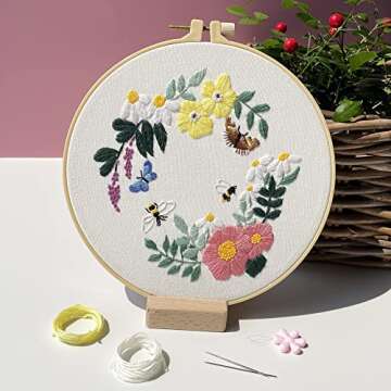 Myfelicity 3 Set Embroidery Kit for Beginner, Flower Pattern Starter Kit, Art Craft Hand Sewing，Needle tip kit for Adults, Women's Crafting Hobby