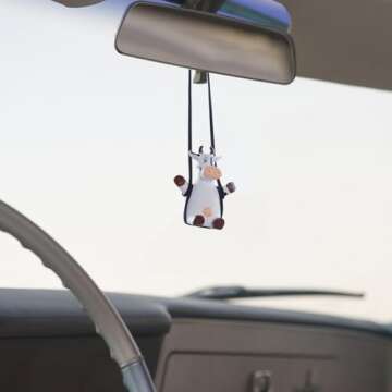 Swinging Cow Car Mirror Ornament for Fun Interior Decor