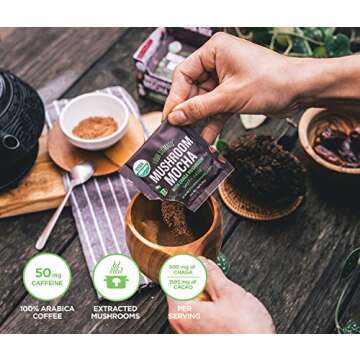 Four Sigmatic Mushroom Mocha, Organic Instant Cacao with Chaga, Well Being & Immune Support, Drink it or Bake with it,0.21 Ounce (Pack of 10)