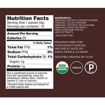 Four Sigmatic Mushroom Mocha, Organic Instant Cacao with Chaga, Well Being & Immune Support, Drink it or Bake with it,0.21 Ounce (Pack of 10)