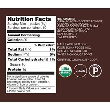 Four Sigmatic Mushroom Mocha, Organic Instant Cacao with Chaga, Well Being & Immune Support, Drink it or Bake with it,0.21 Ounce (Pack of 10)