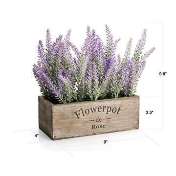 Velener Purple Artificial Lavender Flowers with Decorative Tray Wooden Box 9 Inches - Lifelike Faux ...