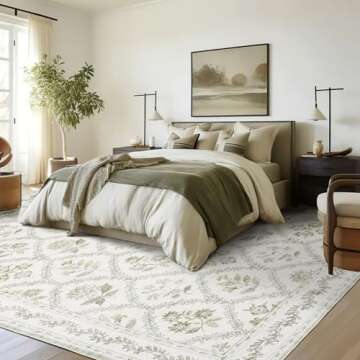 Sage Green Rugs 8x10 for Living Room Boho Washable Rugs Large Floral Floor Covering for Bedroom, 8 x...