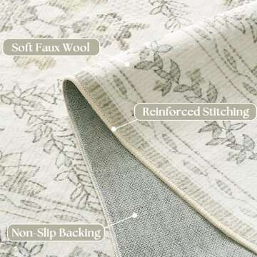 Sage Green Rugs 8x10 for Living Room Boho Washable Rugs Large Floral Floor Covering for Bedroom, 8 x 10 Soft Green Dining Room, Non Slip Farmhouse Floor Carpet for Kids Playroom Dorm Dining Room