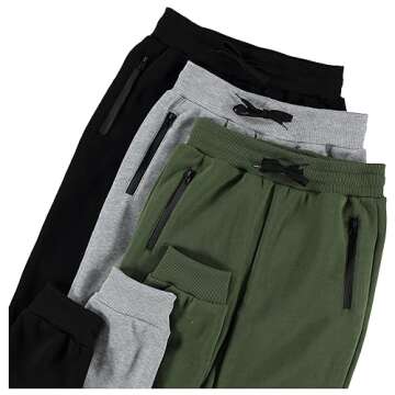 PURE CHAMP 3Pk Boys Sweatpants Fleece Athletic Workout Kids Clothes Boys Joggers with Zipper Pocket ...