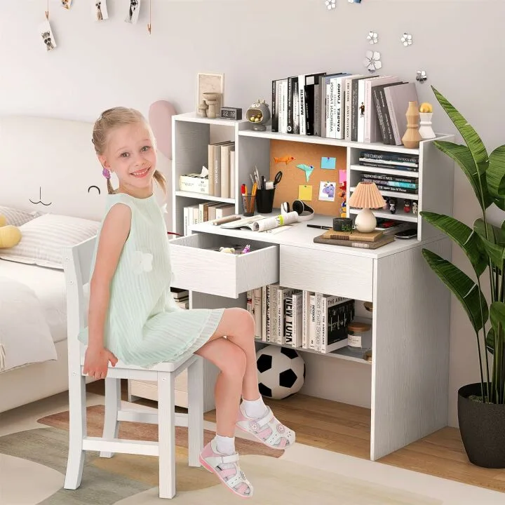 Kids Desk and Chair Set with Storage for Ages 5-12