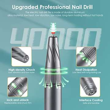 Electric Nail Drill Machine, 40000RPM Professional E file Nail Drill Kit, Electric Nail File for Acrylic Nails Gel Nails, Toenail Grinder Manicure Pedicure Polishing Shape for Home Salon Use by JOEOEN