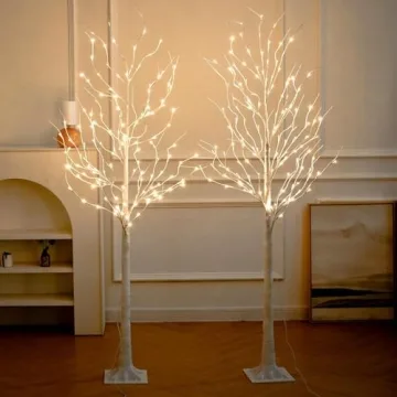 Lighted Birch Tree, 2 Pack 6 Feet 144 Warm White Lights, Prelit White Artificial Christmas Trees for...