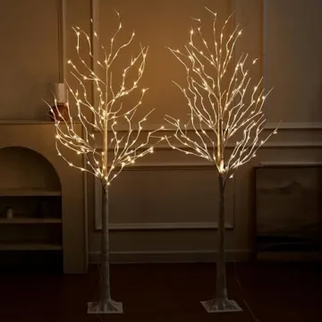 Lighted Birch Tree, 2 Pack 6 Feet 144 Warm White Lights, Prelit White Artificial Christmas Trees for Indoor Outdoor Decor Garden Wedding Party Bedroom Decoration