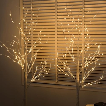 Lighted Birch Tree, 2 Pack 6 Feet 144 Warm White Lights, Prelit White Artificial Christmas Trees for Indoor Outdoor Decor Garden Wedding Party Bedroom Decoration