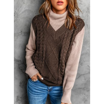 EVALESS Plus Size Brown Sweater Vest for Women 2024