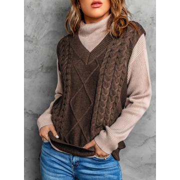 EVALESS Plus Size Brown Sweater Vest for Women 2024