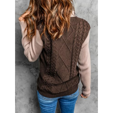EVALESS Plus Size Brown Sweater Vest for Women 2024