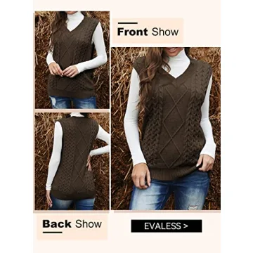 EVALESS Plus Size Brown Sweater Vest for Women 2024