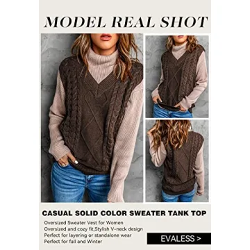 EVALESS Plus Size Brown Sweater Vest for Women 2024