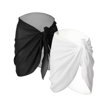 Chuangdi 2 Pieces Sarong Coverups for Women Bathing Suit Wrap Swimsuit Skirt Beach Bikini Cover up Swimwear Chiffon S-L(Black and White)