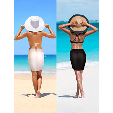 Chuangdi 2 Pieces Sarong Coverups for Women Bathing Suit Wrap Swimsuit Skirt Beach Bikini Cover up Swimwear Chiffon S-L(Black and White)